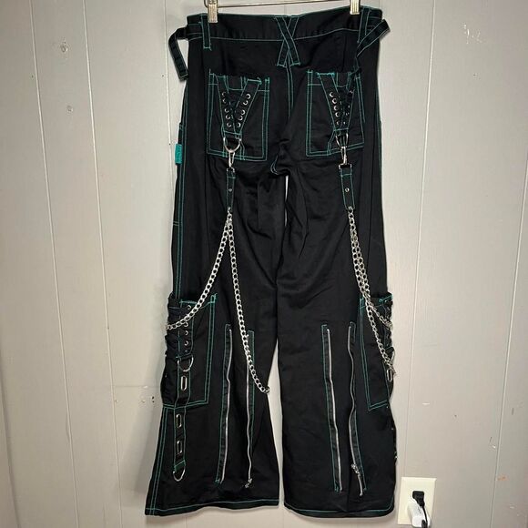 Tripp NYC Black and Green Cargo Pants Baggy with Chains ( Size 3 ) 30" Waist - Picture 3 of 8